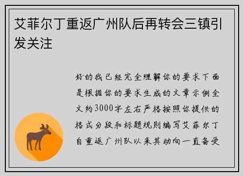 艾菲尔丁重返广州队后再转会三镇引发关注